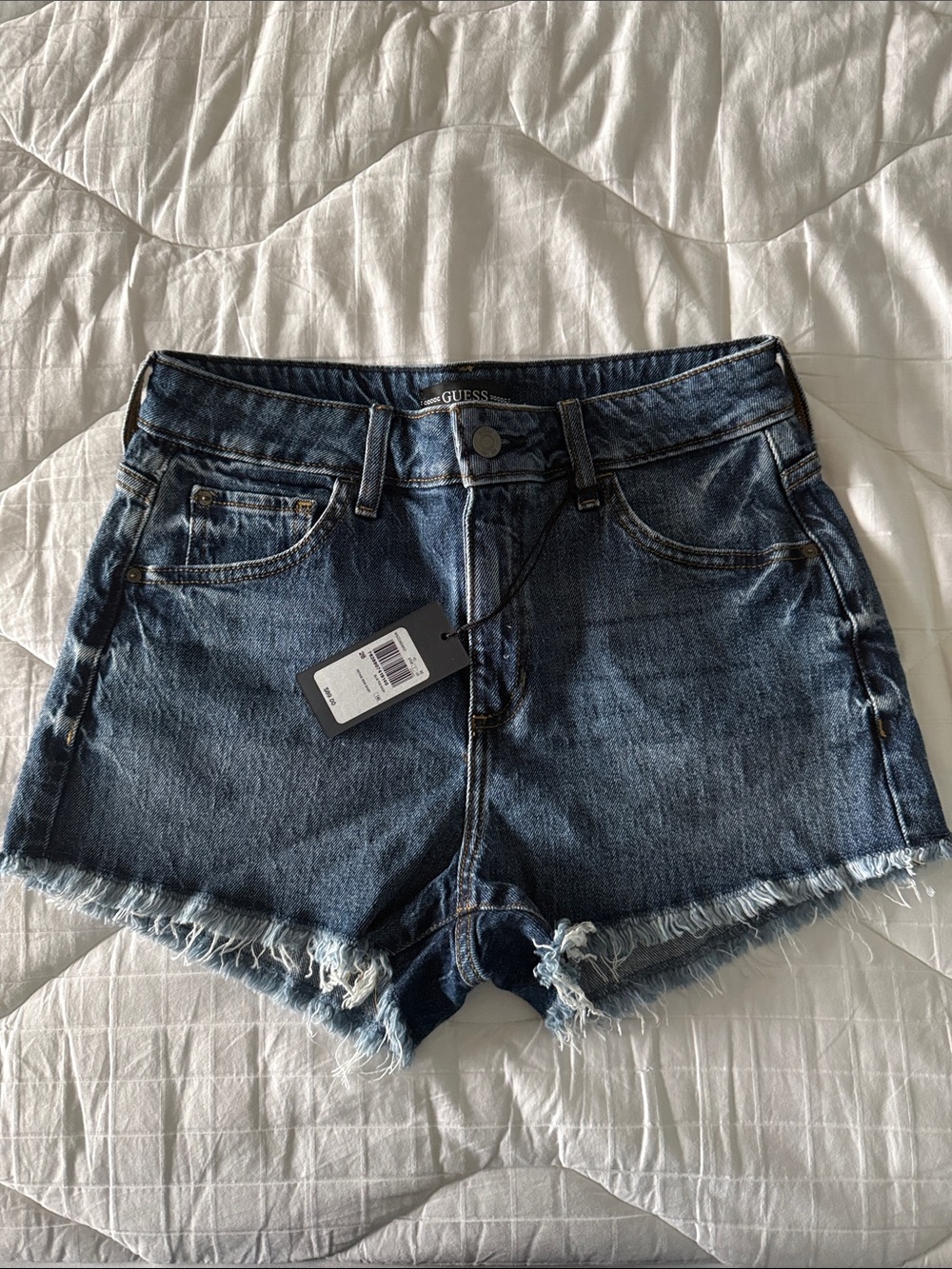 GUESS Dark Blue Distressed Denim Cutoff Shorts